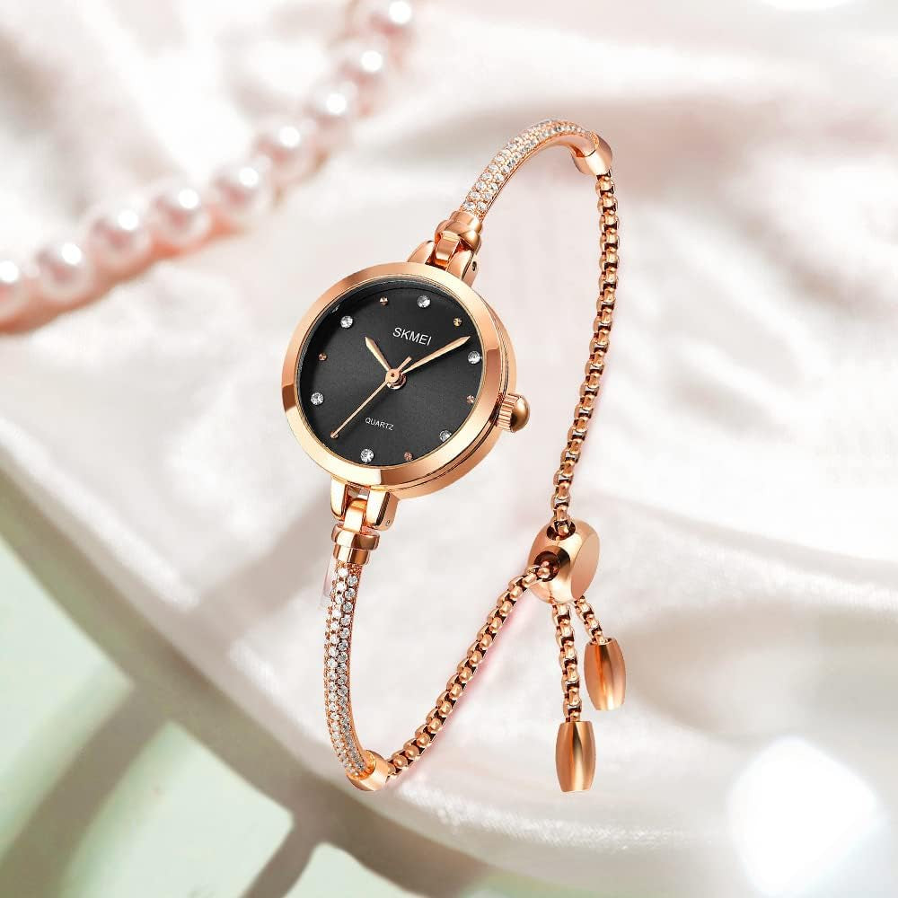 Women Bling Diamonds Rose Gold Watches Dress Analog Waterproof Quartz Watch for Female Mosaic with Glitter Diamonds Bracelet