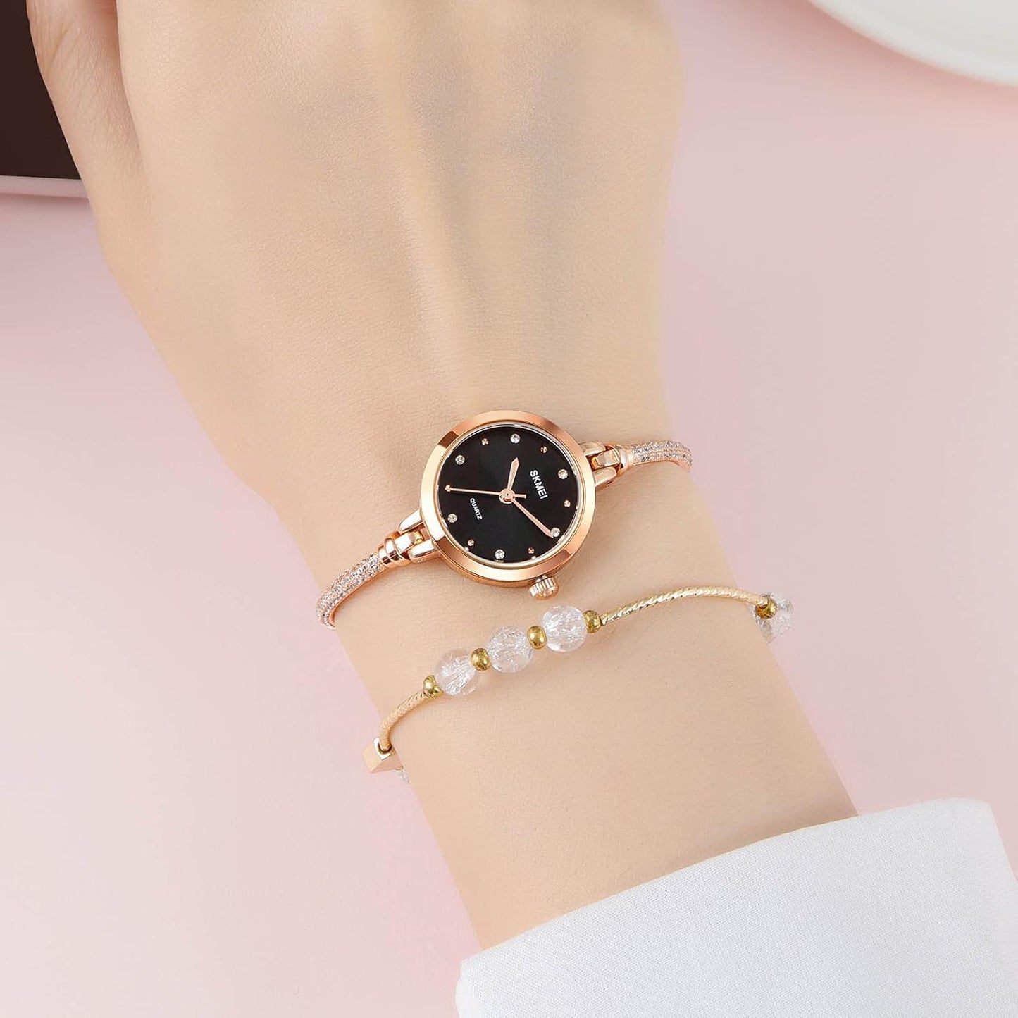 Women Bling Diamonds Rose Gold Watches Dress Analog Waterproof Quartz Watch for Female Mosaic with Glitter Diamonds Bracelet