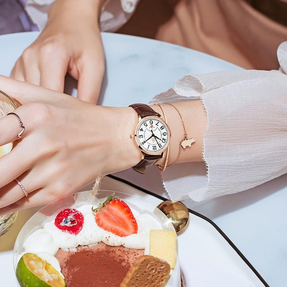 SK Classic Business Women Watches with Stainless Steel Band and Genuine Leather Elegant Ladies Calendar Watch