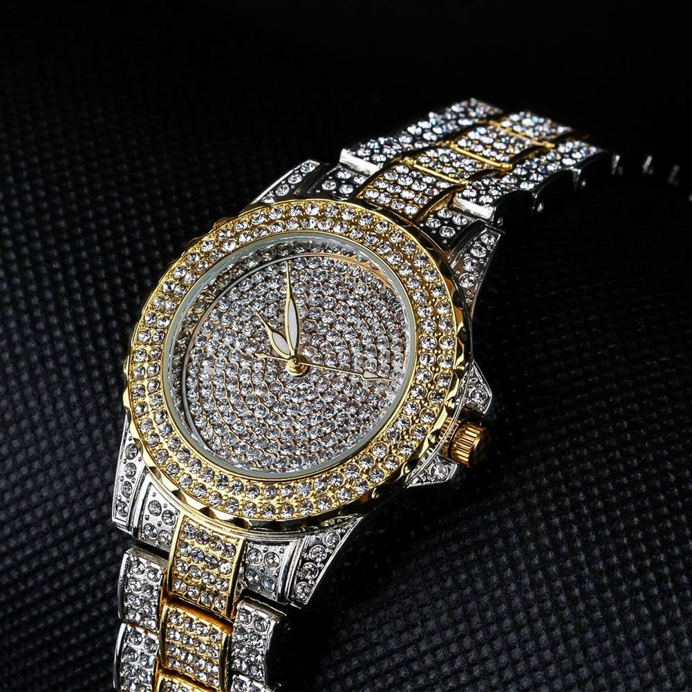 round Luxury Women Watch Crystal Rhinestone Diamond Watches Stainless Steel Wristwatch Iced Out Watch with Japan Quartz Movement for Women | Simulated Lab Diamonds