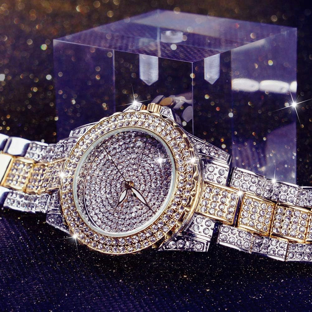 round Luxury Women Watch Crystal Rhinestone Diamond Watches Stainless Steel Wristwatch Iced Out Watch with Japan Quartz Movement for Women | Simulated Lab Diamonds