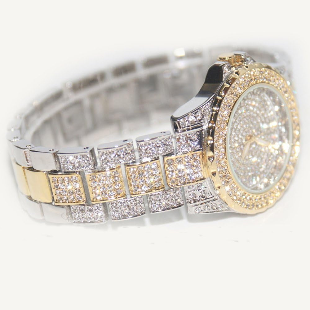 round Luxury Women Watch Crystal Rhinestone Diamond Watches Stainless Steel Wristwatch Iced Out Watch with Japan Quartz Movement for Women | Simulated Lab Diamonds