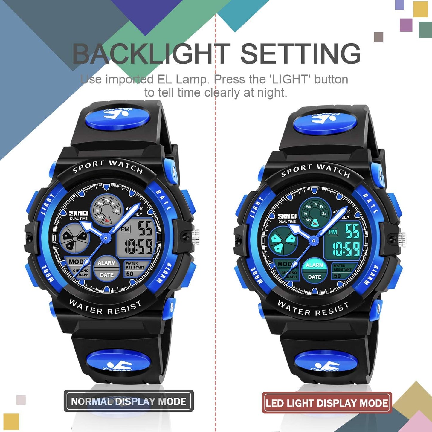 LED Multi Function Waterproof Watch for Kids - Kids Gifts