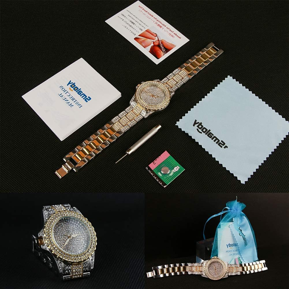 round Luxury Women Watch Crystal Rhinestone Diamond Watches Stainless Steel Wristwatch Iced Out Watch with Japan Quartz Movement for Women | Simulated Lab Diamonds