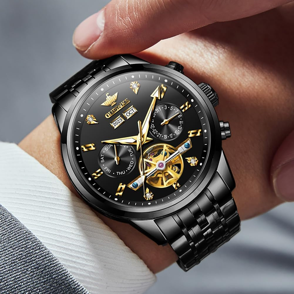 Men Skeleton Watch Automatic Mechanical Luxury Dress Waterproof Tourbillion Sapphire Crystal Wrist Watches for Men