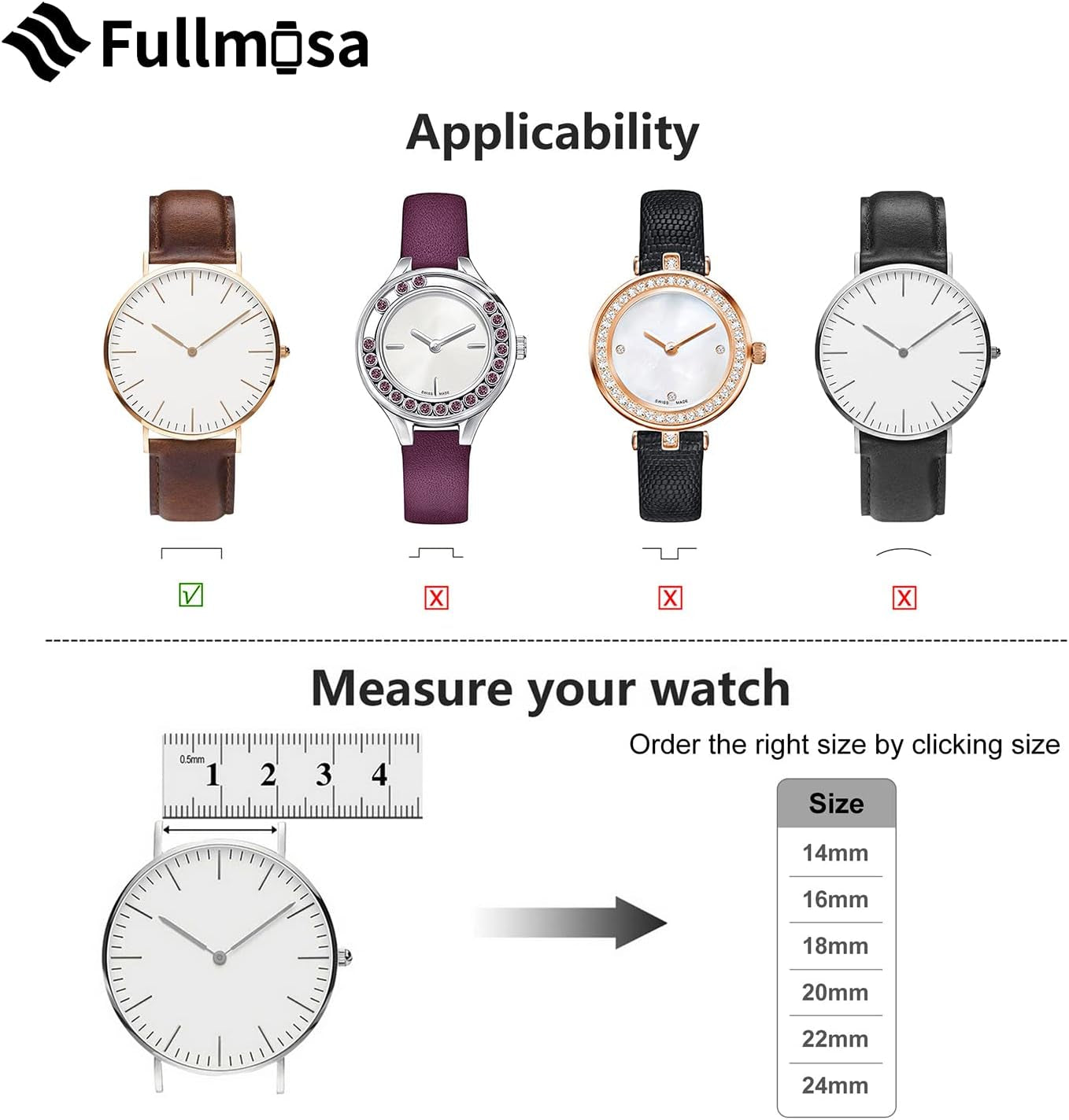 Leather Watch Band 14Mm 16Mm 18Mm 20Mm 22Mm 24Mm, Soft Genuine Leather, Quick Release Replacement Watch Strap for Women and Men, 18Mm, Pink+Rose Gold Buckle