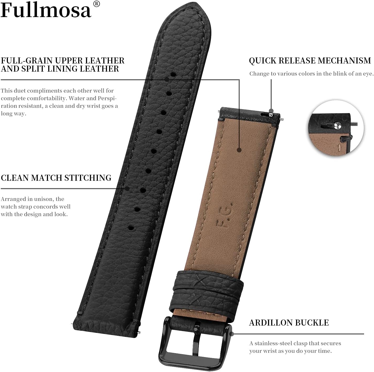 Band Compatible with Garmin Vivoactive 4S/Vivomove 3S,18Mm Quick Release Leather Watch Band Compatible for Fossil Tailor/Gen 4 Q Venture Hr/Gen 3 Q Venture,Black+Black Buckle