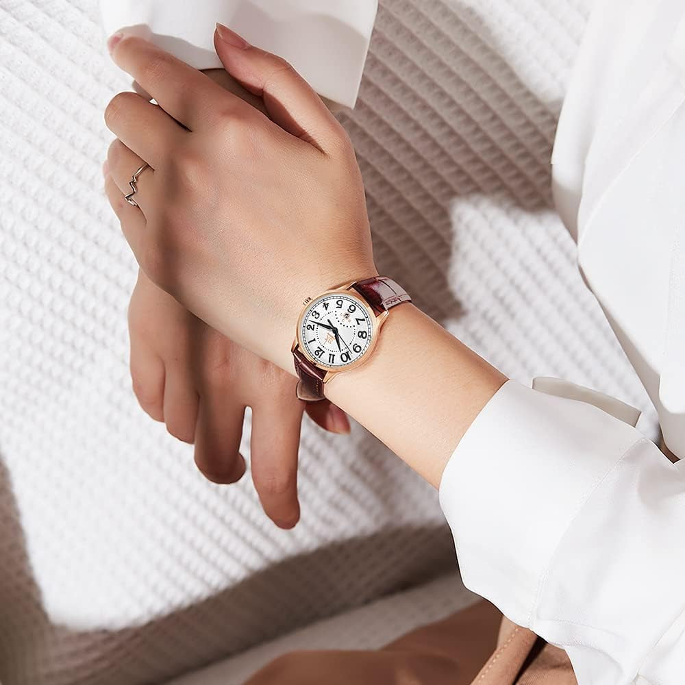 SK Classic Business Women Watches with Stainless Steel Band and Genuine Leather Elegant Ladies Calendar Watch