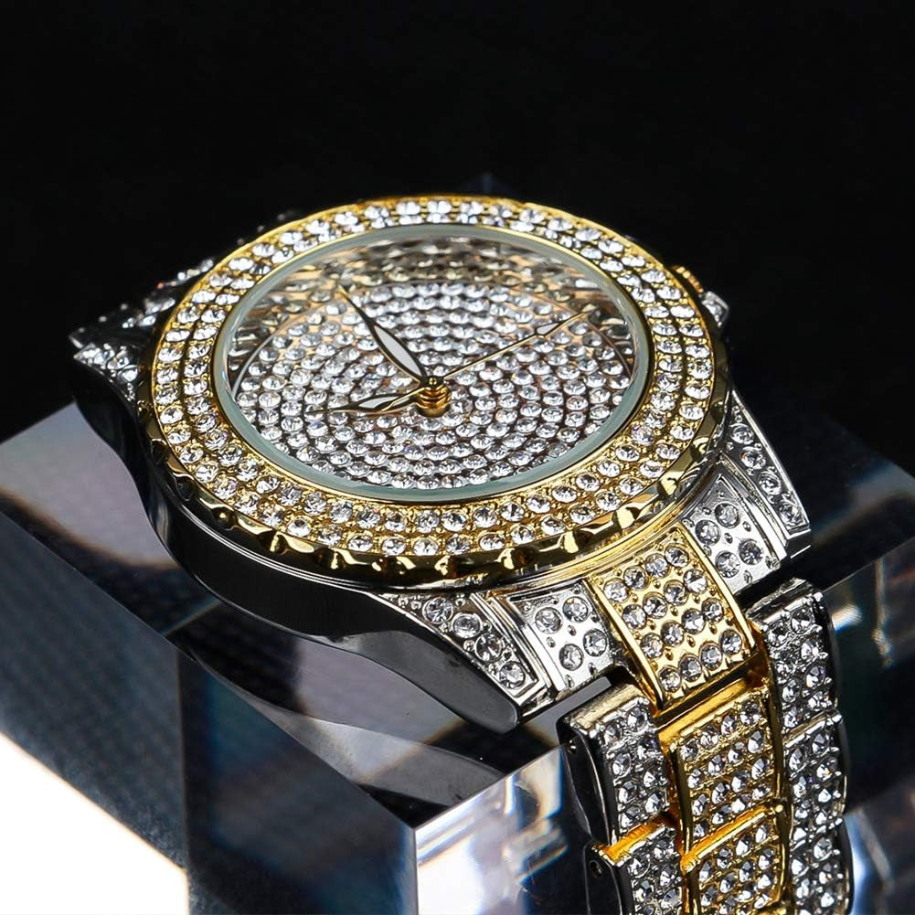 round Luxury Women Watch Crystal Rhinestone Diamond Watches Stainless Steel Wristwatch Iced Out Watch with Japan Quartz Movement for Women | Simulated Lab Diamonds