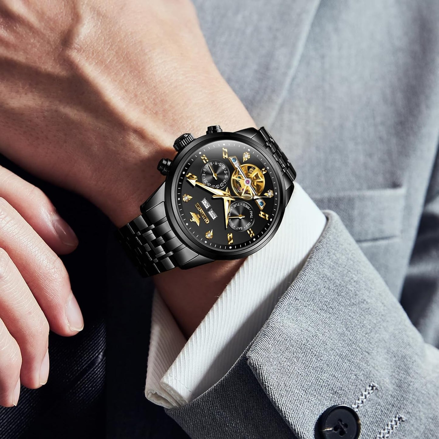 Men Skeleton Watch Automatic Mechanical Luxury Dress Waterproof Tourbillion Sapphire Crystal Wrist Watches for Men