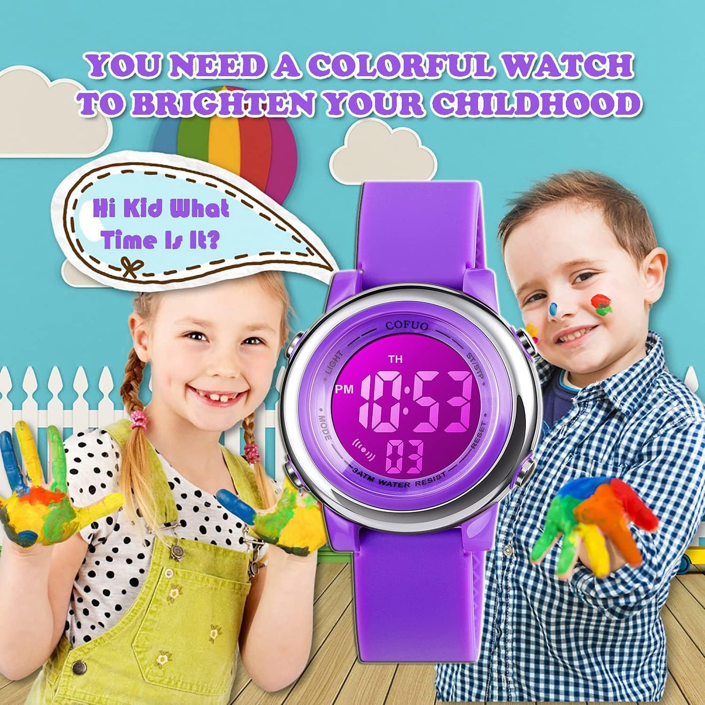 Kids Digital Sport Waterproof Watch for Girls Boys, Kid Sports Outdoor LED Electrical Watches with Luminous Alarm Stopwatch Child Wristwatch