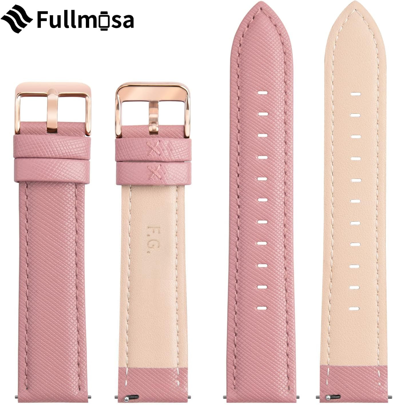 Leather Watch Band 14Mm 16Mm 18Mm 20Mm 22Mm 24Mm, Soft Genuine Leather, Quick Release Replacement Watch Strap for Women and Men, 18Mm, Pink+Rose Gold Buckle