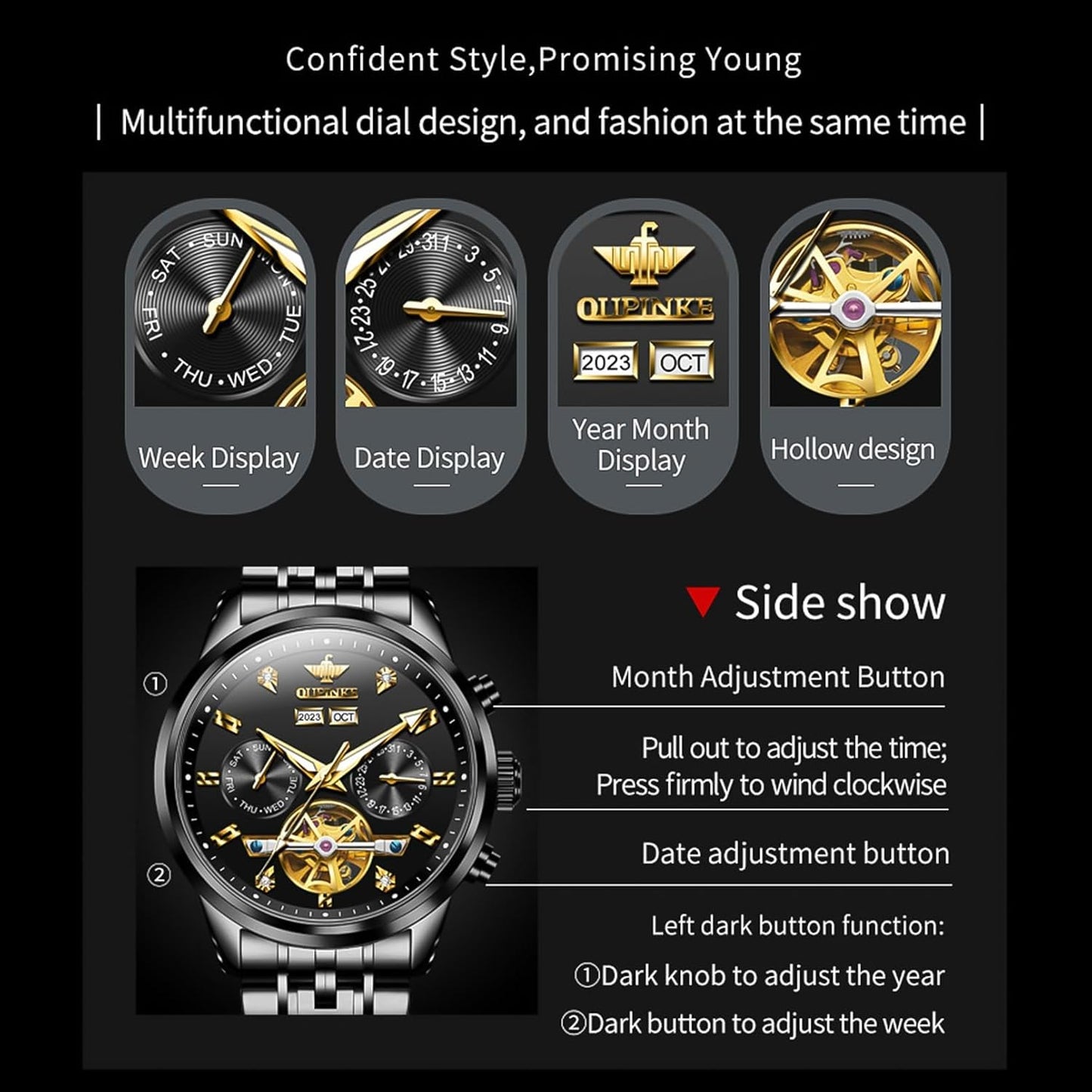 Men Skeleton Watch Automatic Mechanical Luxury Dress Waterproof Tourbillion Sapphire Crystal Wrist Watches for Men