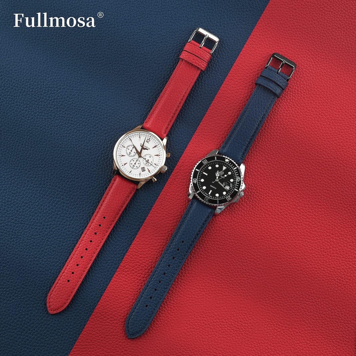Emmas Series 9 Colors Leather Watch Strap with Stainless Steel Clasp for Men and Women 14Mm 16Mm 18Mm 19Mm 20Mm 21Mm 22Mm 24Mm