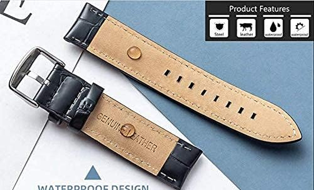 Genuine Leather Watch Band Quick Release Durable Watch Strap 20Mm Black Red Pick Green Light Yellow Compatible with Most Watches for Men and Women