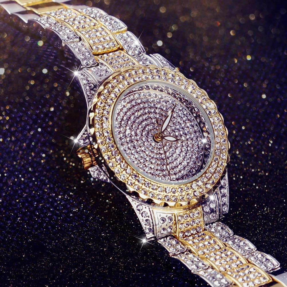 round Luxury Women Watch Crystal Rhinestone Diamond Watches Stainless Steel Wristwatch Iced Out Watch with Japan Quartz Movement for Women | Simulated Lab Diamonds