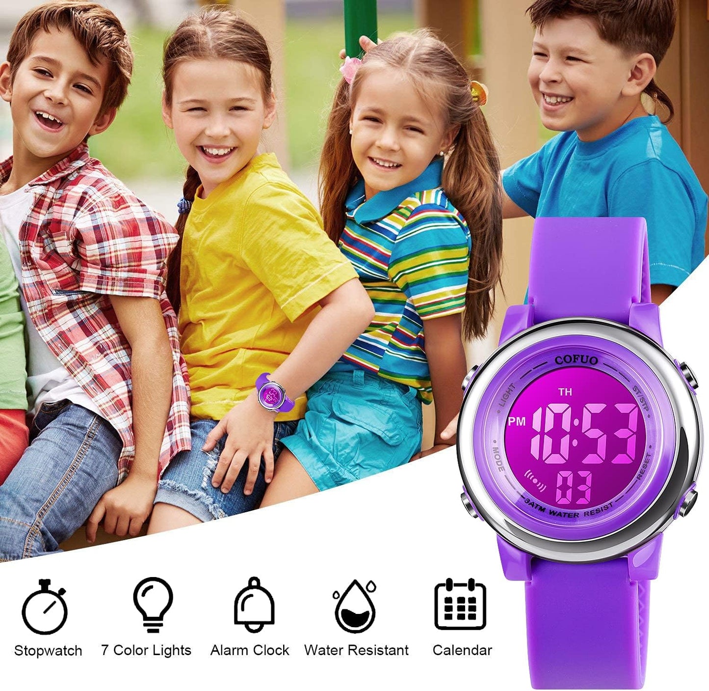 Kids Digital Sport Waterproof Watch for Girls Boys, Kid Sports Outdoor LED Electrical Watches with Luminous Alarm Stopwatch Child Wristwatch