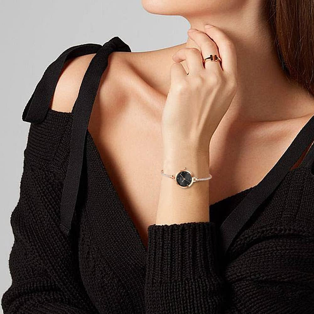 Women Bling Diamonds Rose Gold Watches Dress Analog Waterproof Quartz Watch for Female Mosaic with Glitter Diamonds Bracelet