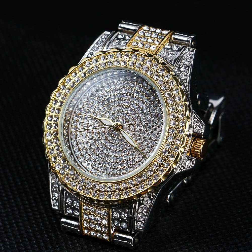 round Luxury Women Watch Crystal Rhinestone Diamond Watches Stainless Steel Wristwatch Iced Out Watch with Japan Quartz Movement for Women | Simulated Lab Diamonds