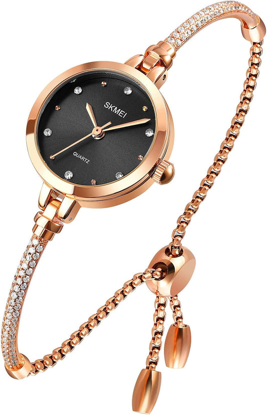 Women Bling Diamonds Rose Gold Watches Dress Analog Waterproof Quartz Watch for Female Mosaic with Glitter Diamonds Bracelet