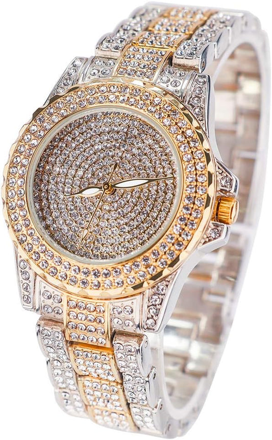 round Luxury Women Watch Crystal Rhinestone Diamond Watches Stainless Steel Wristwatch Iced Out Watch with Japan Quartz Movement for Women | Simulated Lab Diamonds