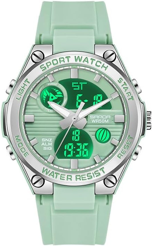 Women'S Ladies Outdoor Waterproof Sports Watch Women Quartz Watch Fashion Bracelet Movement Analog-Digital Display Nurse Wrist Watches 6067 (Green)
