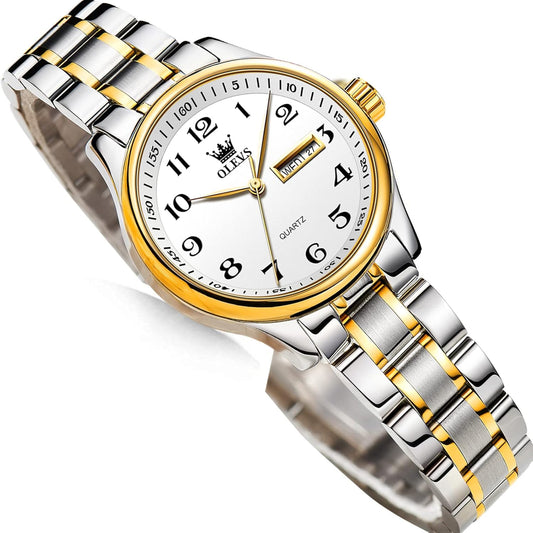Luxury Ladies Watches,Women'S Watch with Day and Date,Female Watch for Small Wrist,Gold Stainless Steel Watches for Women,Easy Read Ladies Wrist Watches Waterproof（Adjustable Strap